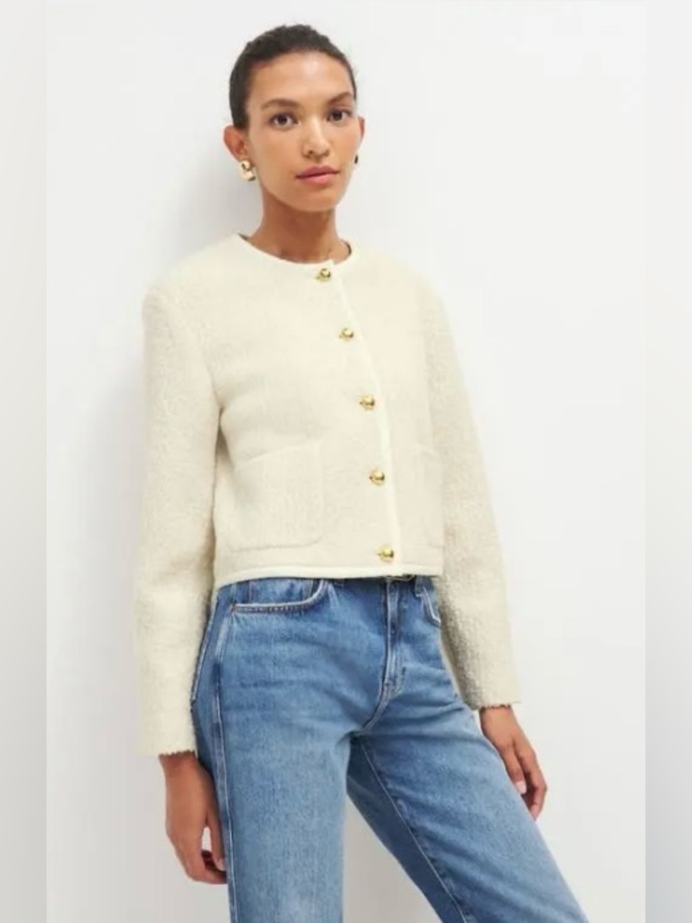 Reformation Dale Cropped Jacket in Color Cream - Picture 4 of 5